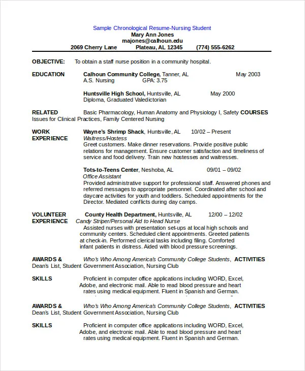 Chronological CV Template
